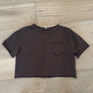 Brown Cropped T-Shirt with Pocket